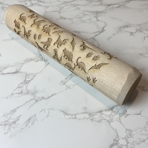 Dinosaur laser engraved rolling pin, decorator themed, MADE IN OKLAHOMA