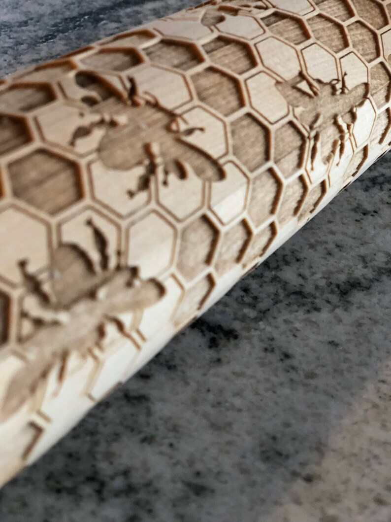 holiday themed laser engraved rolling pin Honey Bee MADE IN OKLAHOMA Honeycomb