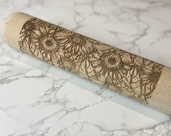 Sunflower laser engraved rolling pin, holiday themed, MADE IN OKLAHOMA