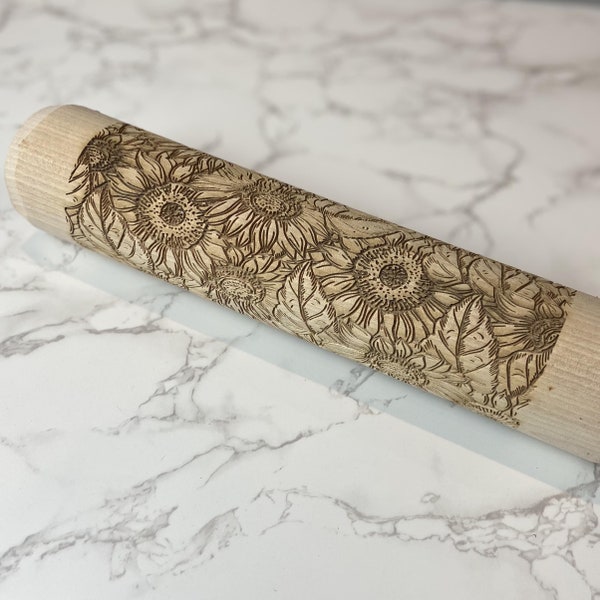 Sunflower laser engraved rolling pin, holiday themed, MADE IN OKLAHOMA