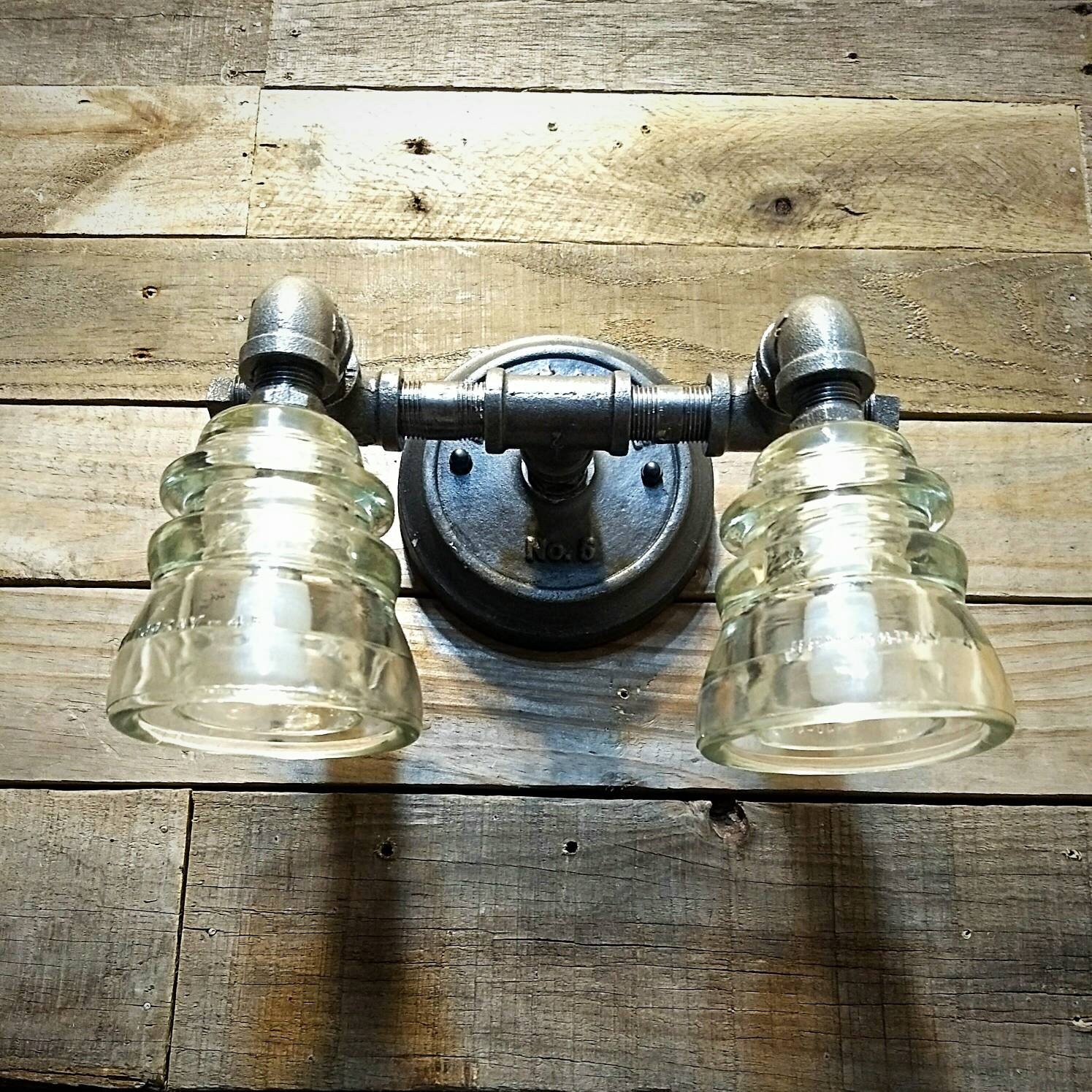 Bathroom Vanity Light - 10 Glass Insulator Light - Industral Farmhouse