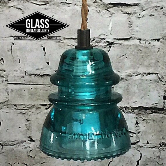 Led Insulator Pendant Light Blue Green Hemingray Glass Led Insulator Pendant Light Blue Green