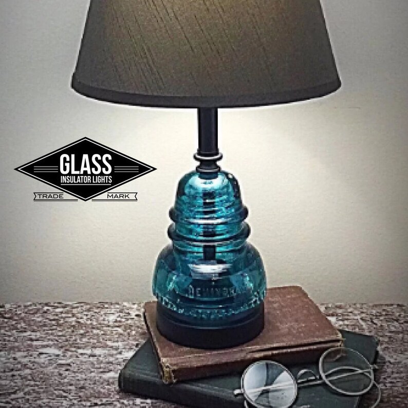 Glass Insulator Lamp Light Blue Hemingray Rustic Lamps
