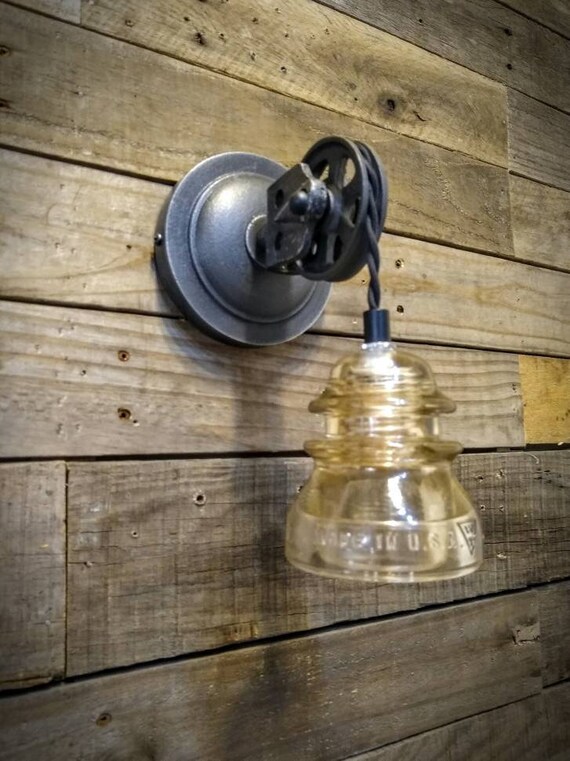 Pulley Wall Sconce Glass Insulator Light Vintage Pulley Light Industrial Lighting Pulley Wall Sconce Glass Insulator Light Vintage Pulley Light Industrial Lighting