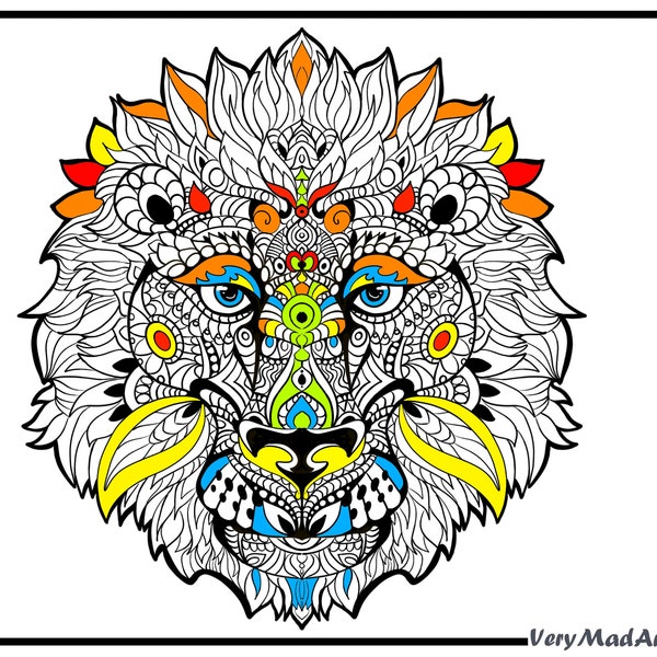 Lion's Head Colouring Page (High Difficulty)