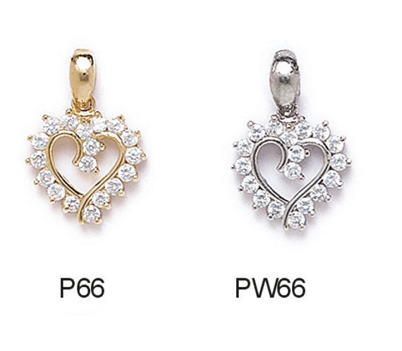 14K Pure Yellow//White Gold Pendant Set with Heart Shaped Cubic Zirconia