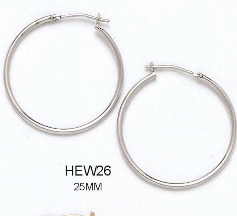Available in Multiple Sizes 14k Solid White Gold Hoop Earrings with a Hinge-Notched Post