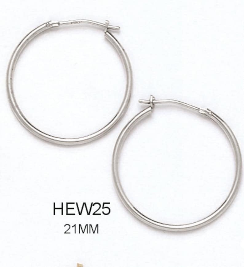 Available in Multiple Sizes 14k Solid White Gold Hoop Earrings with a Hinge-Notched Post