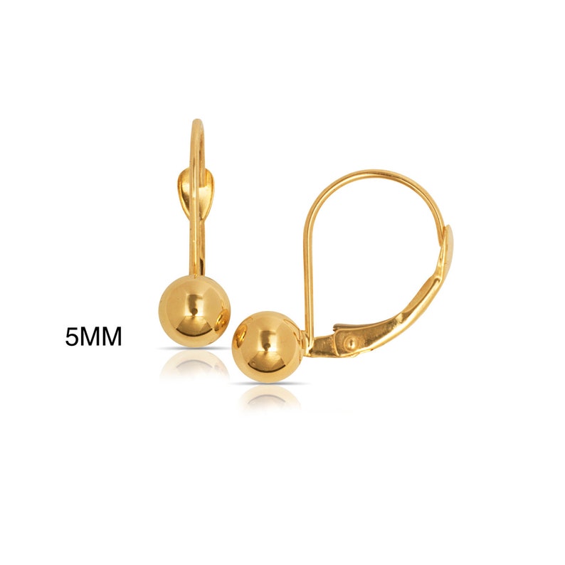 14k Pure Solid Yellow Gold Ball Drop Leverback Earrings Etsy