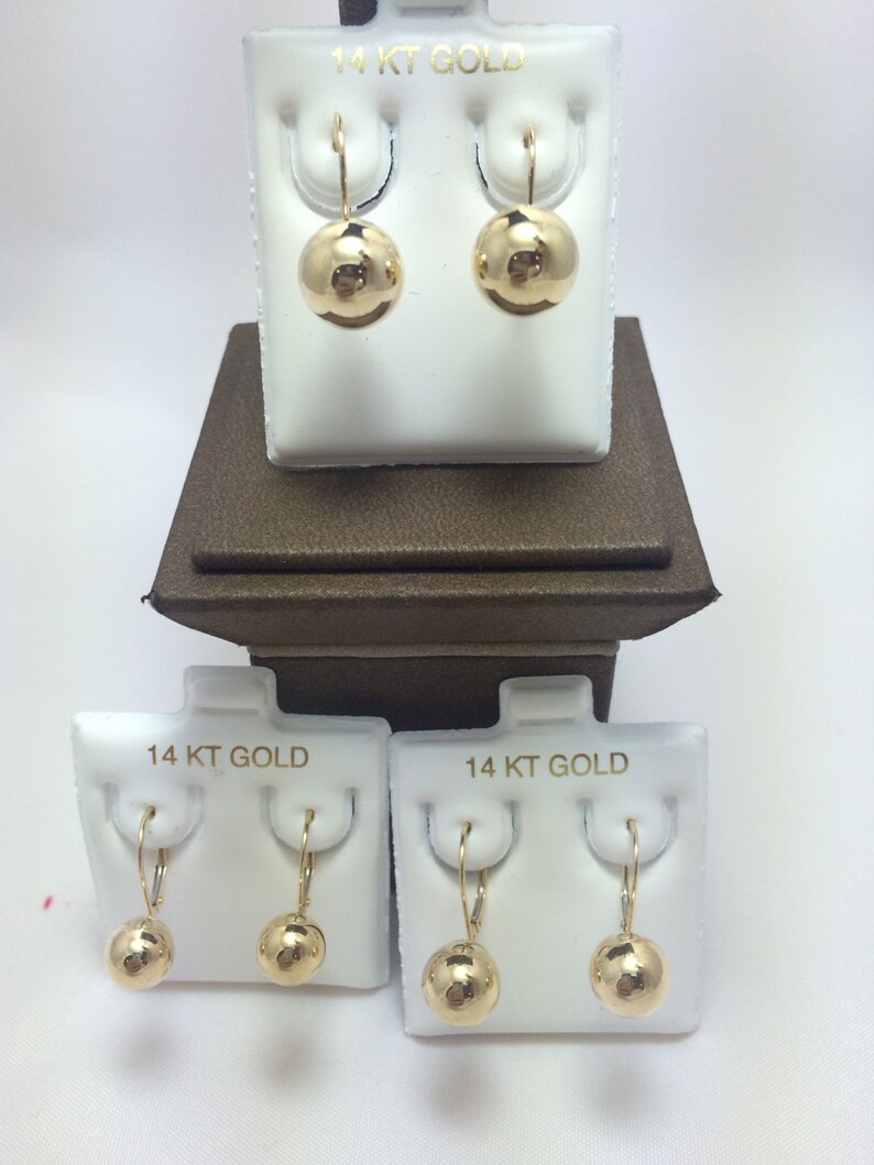 14k Pure Solid Yellow Gold Ball Drop Leverback Earrings Etsy
