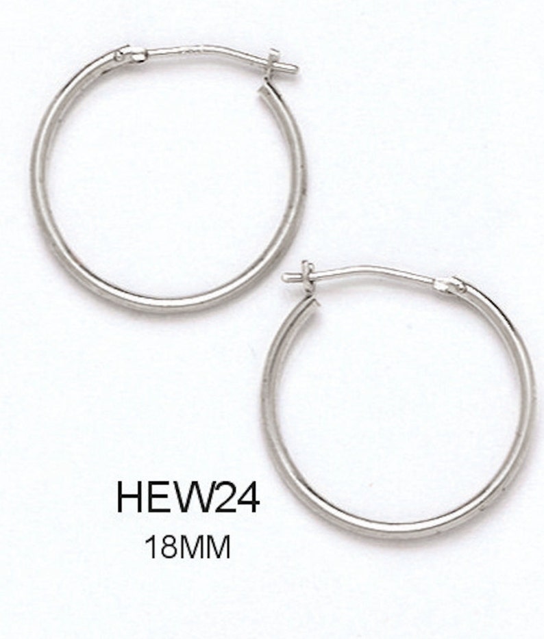 Available in Multiple Sizes 14k Solid White Gold Hoop Earrings with a Hinge-Notched Post