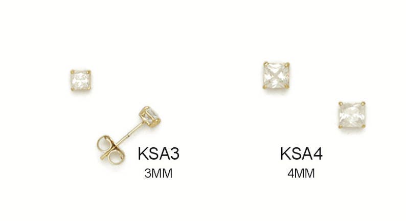 14kt Pure Solid Yellow Gold 4MM Cubic Zirconia Earrings W//4MM Butterfly backs!
