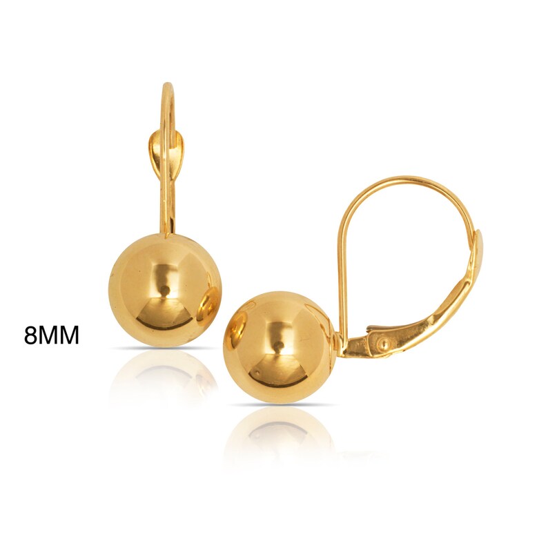 14k Pure Solid Yellow Gold Ball Drop Leverback Earrings Etsy