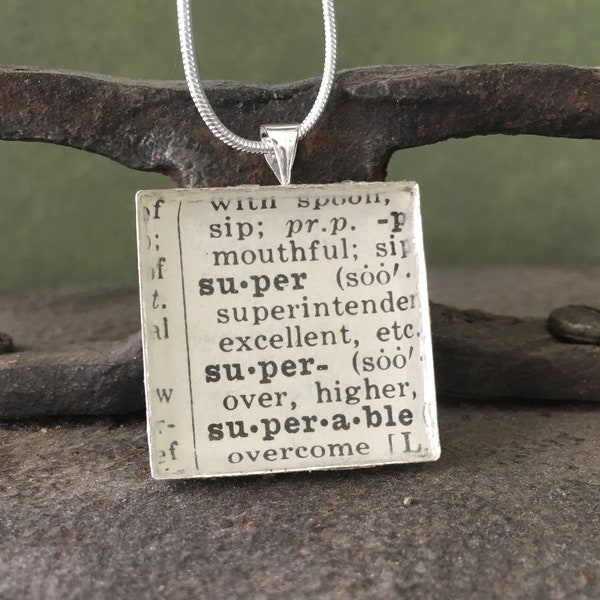 SUPER Women Gift, From Recycled Dictionary, Christmas Gift For Mom, Aunt, Daughter, Grandma, Jewelry For Christmas, Christmas Present
