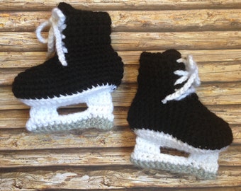 Knit Crochet baby hockey skates - Knit Baby Photo Prop - Baby Hockey Photo Prop - Handmade - MADE TO ORDER