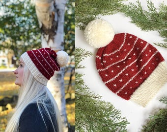 Knit Christmas Women's Hat - Knit Hat - Christmas Gift For Her - Knit Christmas - Red Winter - Knit Women's Christmas Beanie - Handmade Gift