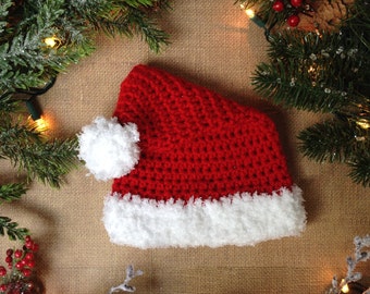 Knit Crochet Baby Santa Hat - Baby Christmas Photo Prop - Christmas Gift - Handmade - MADE TO ORDER