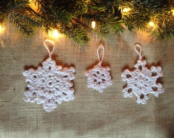 Handmade Knit Crochet Snowflake Ornaments - Individual Or Set Of 3 - Christmas Decorations - Christmas Tree Decor  - Gift  MADE TO ORDER