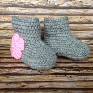 Knit Crochet Baby Flower Booties Baby Photo Prop Handmade MADE TO ORDER image 2