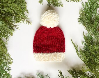 Knit Santa Style Baby Hat - Baby Photo Prop - Baby Christmas - Knit Christmas - Christmas Gift - Handmade Holidays Newborn Photo Shoot Prop