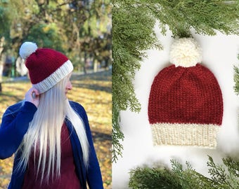 Knit Santa Beanie - Women's Christmas Hat - Knit Beanie - Christmas Gift For Her - Knit Christmas - Knit Women's Hat - Handmade Holidays