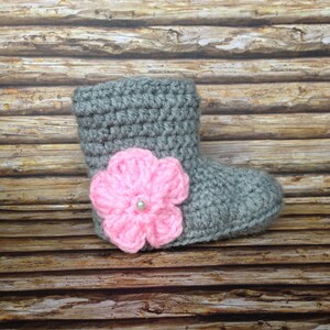 Knit Crochet Baby Flower Booties Baby Photo Prop Handmade MADE TO ORDER image 1