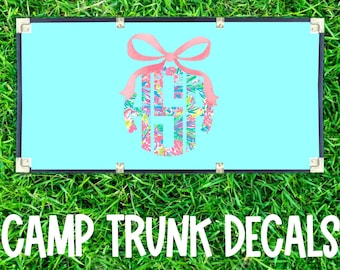 Personalized Bow Monogram Sticker. Preppy Camp Trunk Decor. Girl Name Decal.