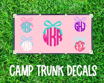 Preppy Personalized Bow Monogram. Camp Trunk Decal. Girl Name Coquette.