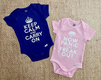 Keep Calm Twin Onsie.  Cute Twins.  Funny Shirts.