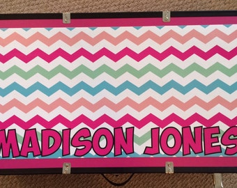 Custom Chevron Camp Trunk Design. Camp Trunk Sticker. Personalized Camp Trunk. Monogram. Name.