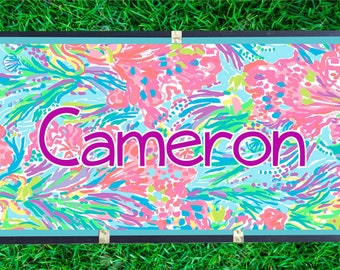 Personalized Summer Camp Trunk Decal.  Custom Girl's Floral Name Sticker.