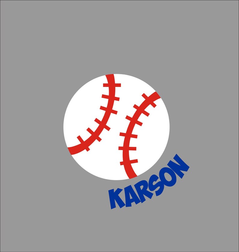 May include: A white baseball with red stitching and the name "KARSON" in blue letters.