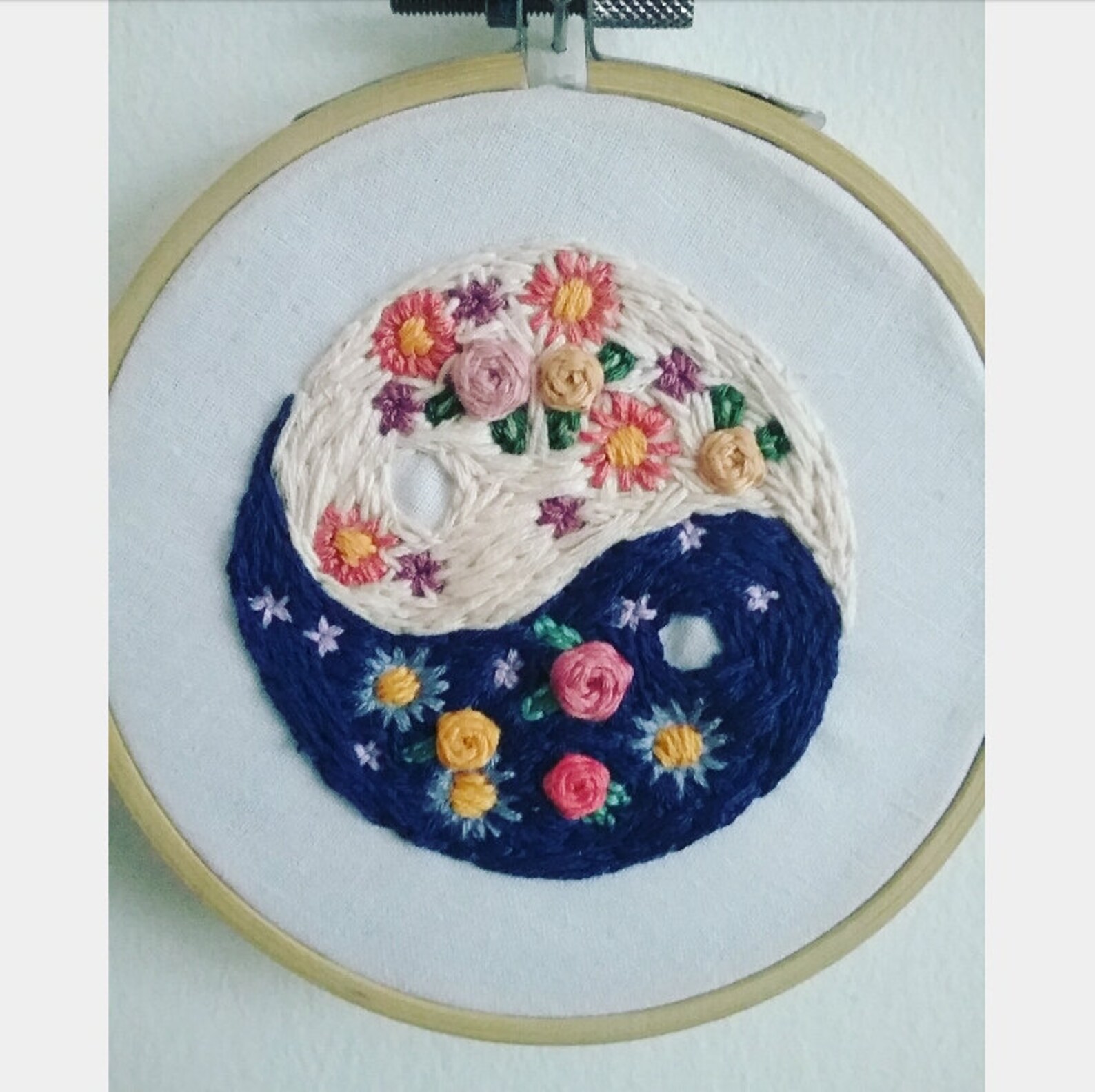 Floral yinyang embroidery embroidery hoop art embroidery  etsy Floral yinyang embroidery embroidery hoop art embroidery  etsy