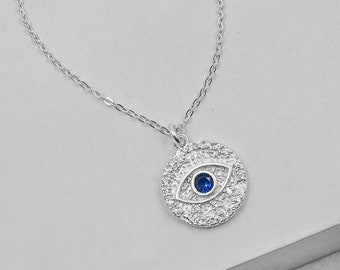 Sparkle Evil Eye Necklace - Silver | Good Luck Necklace | Evil Eye Jewelry | Diamond Eye Necklace | Evil Eye Pendant | Hamsa Necklace