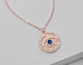 Sparkle Evil Eye Necklace - Rose Gold | Good Luck Necklace | Evil Eye Jewelry | Diamond Eye Necklace | Evil Eye Pendant | Hamsa Necklace