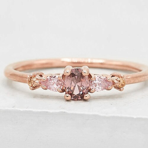Vintage Inspired Ring Rose Gold Pink Stacking Ring Thin Etsy