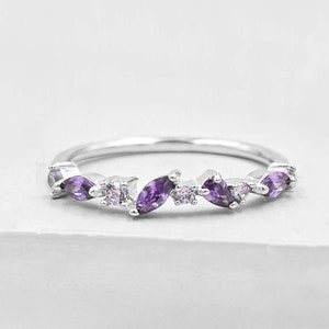 Cluster Ring - Silver + Purple | Amethyst Stacking Ring with CZ Stones  | Promise ring | Wedding Ring | February Birthstone