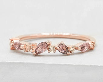 Cluster Ring - Rose Gold + Pink | Dainty Stacking Ring with CZ Stones | Promise ring | Wedding Ring | Friendship Ring | Rose Gold RIng