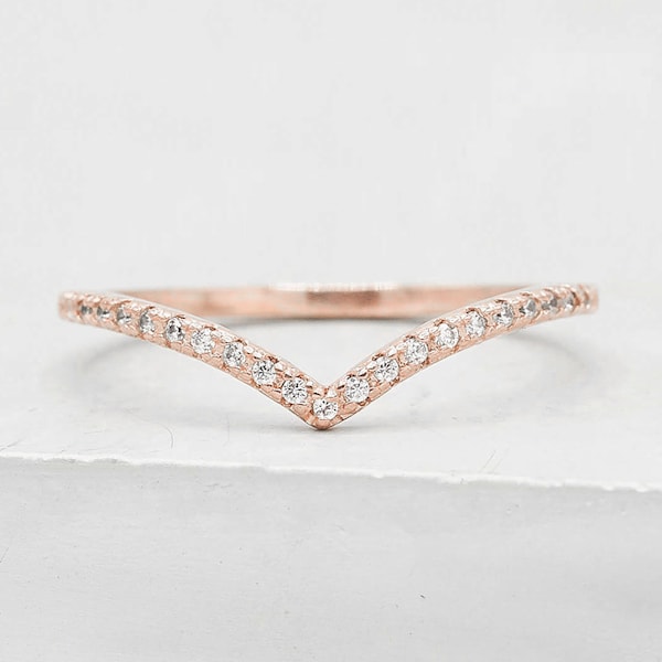 Thin 1.3mm V Chevron Ring - Rose Gold | Promise Ring | Stacking V Ring | temporary wedding Ring | Friendship ring | Thin Stacking Ring