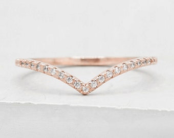 Thin 1.3mm V Chevron Ring - Rose Gold | Promise Ring | Stacking V Ring | temporary wedding Ring | Friendship ring | Thin Stacking Ring