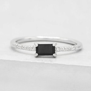 Classic Baguette Ring - Silver + Black | | Statement Ring | Baguette Ring | Stacking ring, promise ring, gifts for her | R1060SBLK