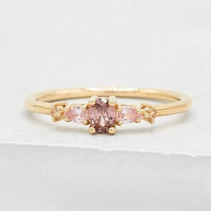 Vintage Inspired Ring - Gold + Pink  Petite, Dainty Ultra Thin Stacking Ring with CZ Stones - GOLD | Promise ring | Wedding Ring | R1056GPNK