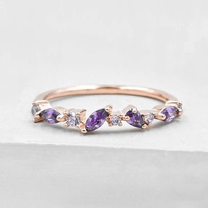 Cluster Ring - Rose Gold + Purple | Amethyst Stacking Ring with CZ Stones  | Promise ring | Wedding Ring | February Birthstone