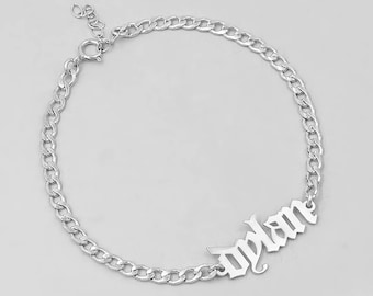Old English Nameplate Bracelet - Sterling Silver Bracelet, Nameplate, Old English, Nickname Bracelet, Gift Bracelet, Personalized Bracelet