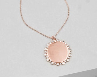 Sparkle Cluster Sun Coin Necklace - ROSE GOLD | Personalized Name Necklace | Initial Necklace | Engraved Necklace | Rose Gold Name Necklace