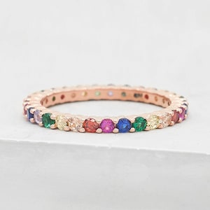 Rainbow Eternity Ring - Rose Gold | Rainbow Ring Rainbow | Stacking Ring | Promise ring, friendship ring, Wedding Ring | Full Eternity Band