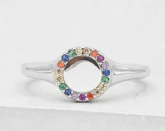 Rainbow Signet Ring - Silver | Engraved Ring | Monogram Signet Ring | Initial Engraved Ring | Personalized Gift | Rainbow Ring