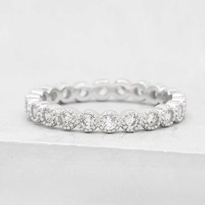 2mm Milgrain Bezel Eternity Band - Silver with white CZ - Stacking Ring, anniversary ring wedding ring promise ring | Full eternity ring