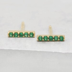 Bar Studs - GOLD + Emerald | Emerald Green Earrings - May Birthstone Earrings - Minimalistic Bars - Emerald Bar Earrings - Vermeil Studs