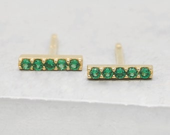 Bar Studs - GOLD + Emerald | Emerald Green Earrings - May Birthstone Earrings - Minimalistic Bars - Emerald Bar Earrings - Vermeil Studs